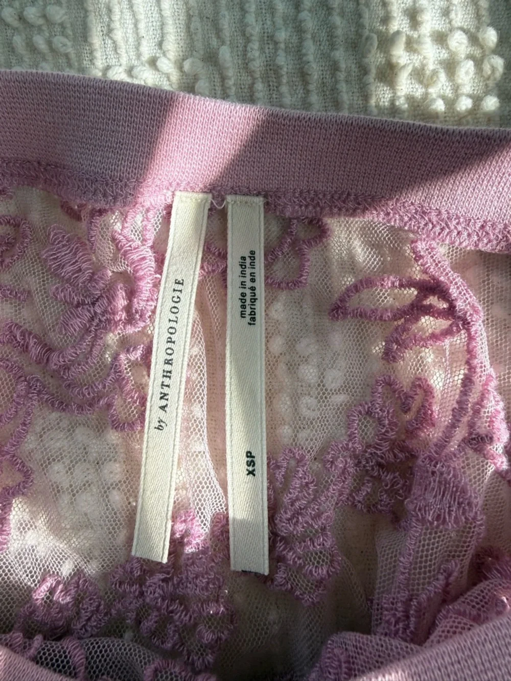 Anthropologie Mauve Floral Sheer Embroidered Crop Top - Picture 2 of 2